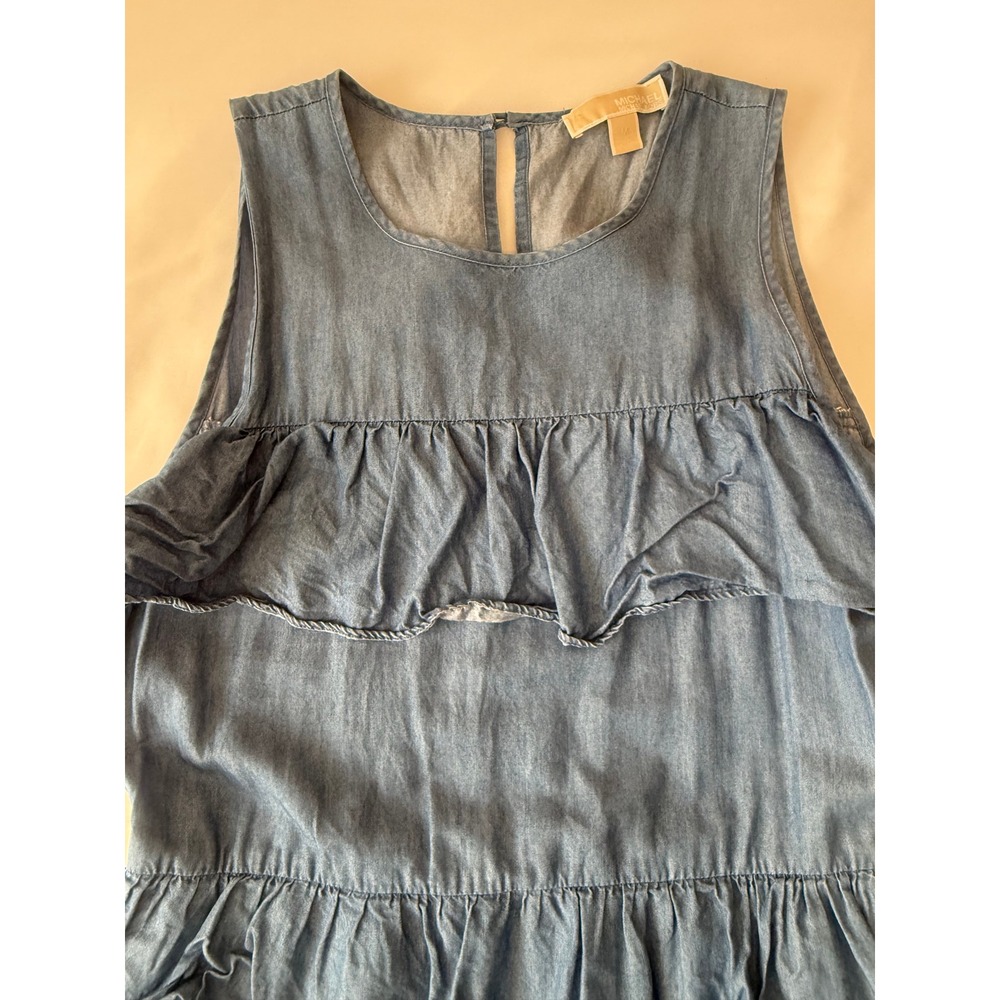 MICHAEL KORS Denim Chambray Ruffle Tiered‎ Dress Womens Size Medium
